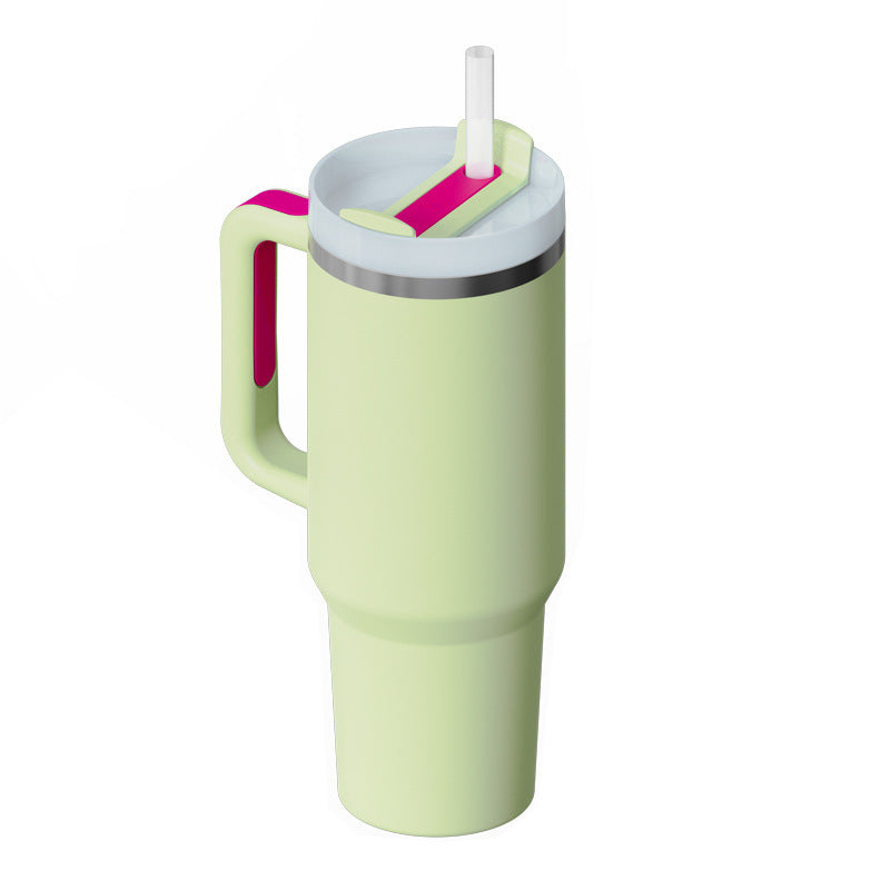 40 oz Insulated Tumbler with Handle & Straw – Spill-Proof Stainless Steel Travel Mug