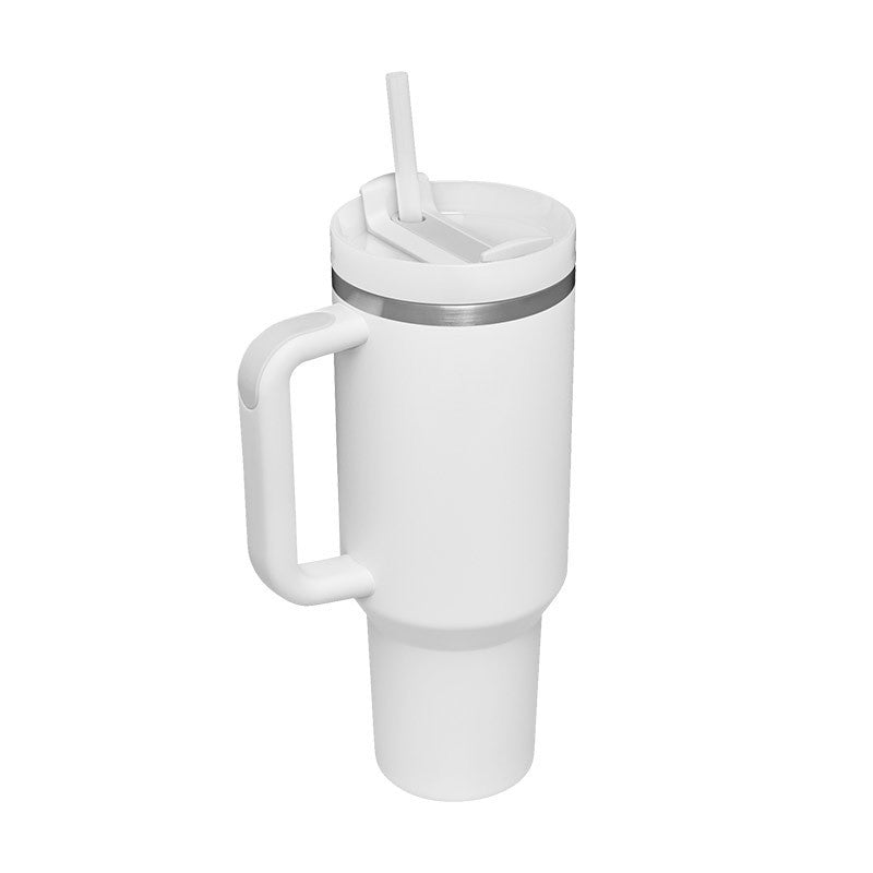 40 oz Insulated Tumbler with Handle & Straw – Spill-Proof Stainless Steel Travel Mug