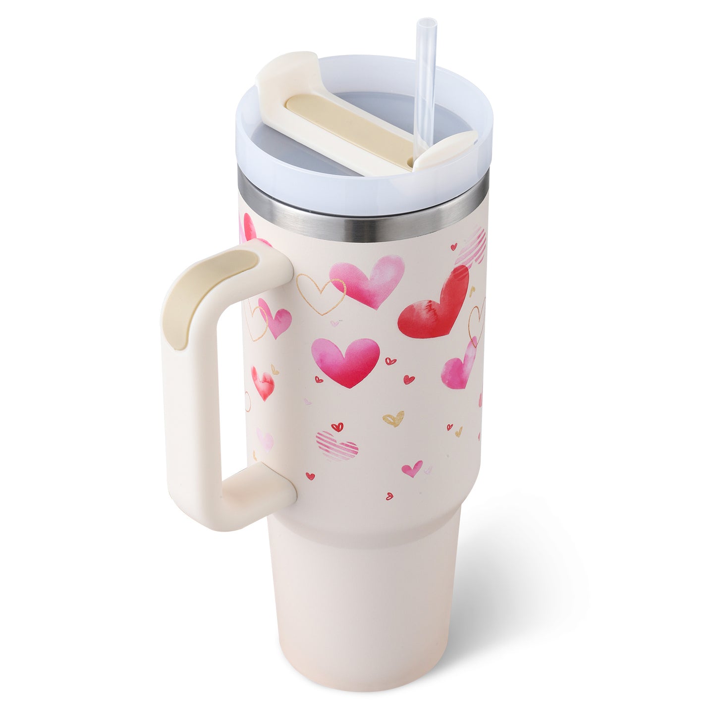 40 oz Insulated Tumbler with Handle & Straw – Spill-Proof Stainless Steel Travel Mug
