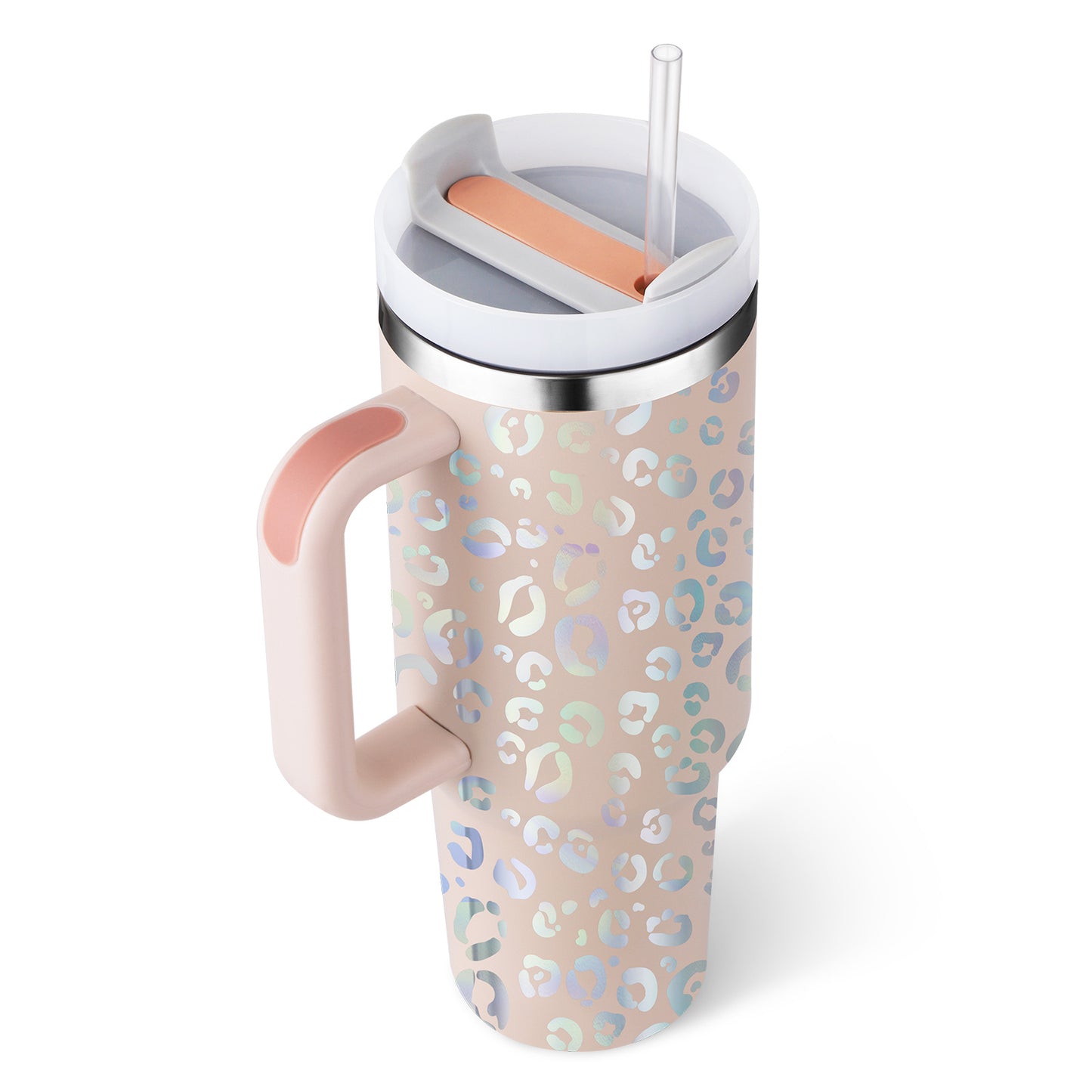 40 oz Insulated Tumbler with Handle & Straw – Spill-Proof Stainless Steel Travel Mug