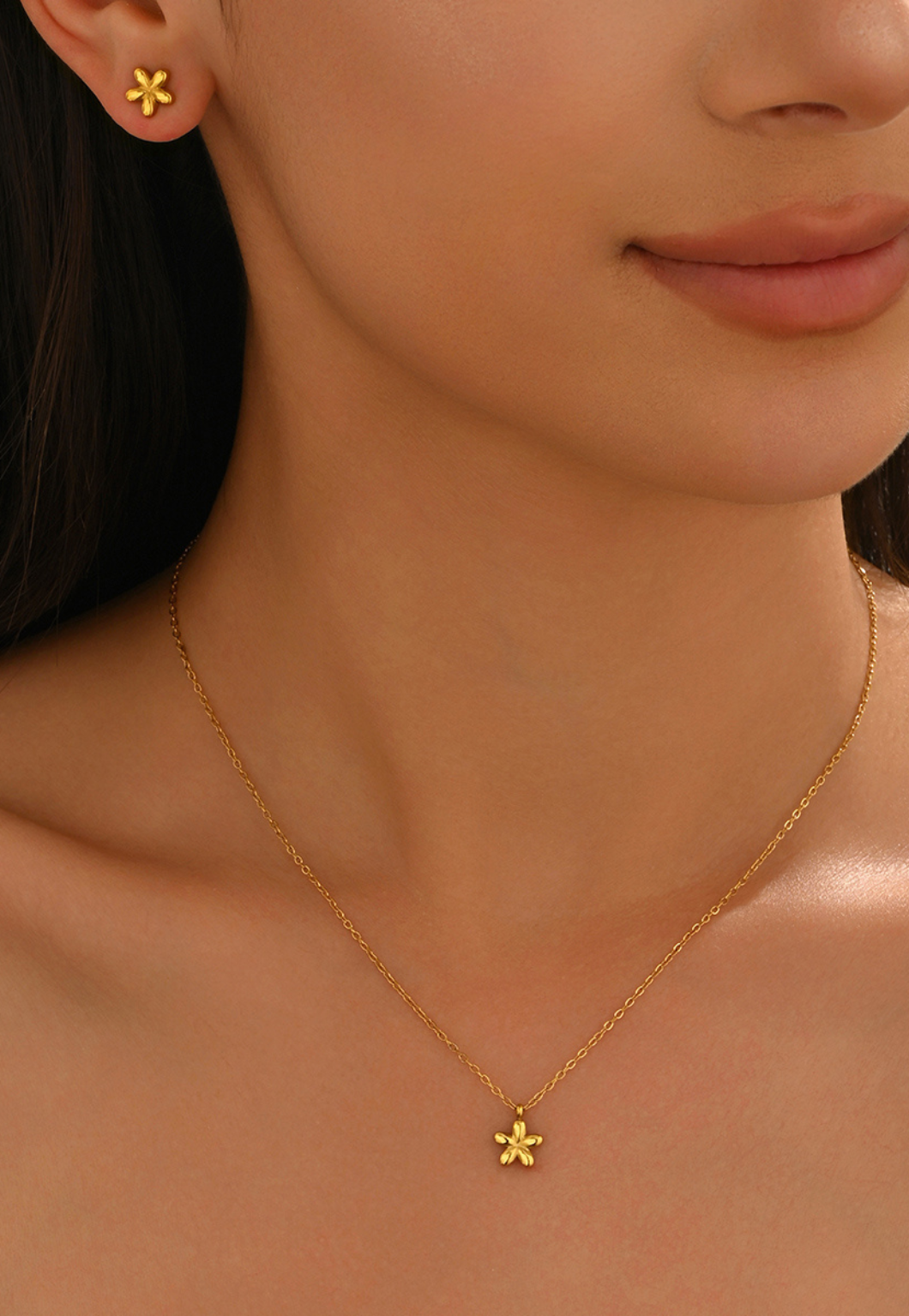18K Gold Plated 5 Petal Floral Jewelry Set
