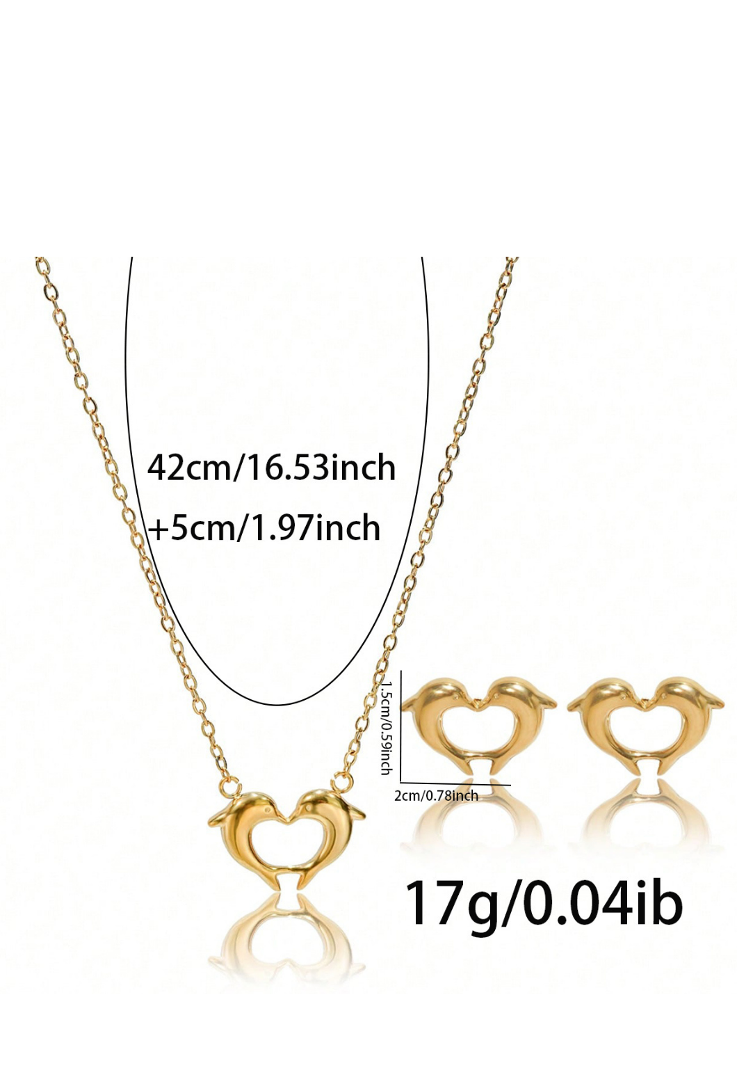 18K Gold Plated Heart Dolphin Jewelry Set