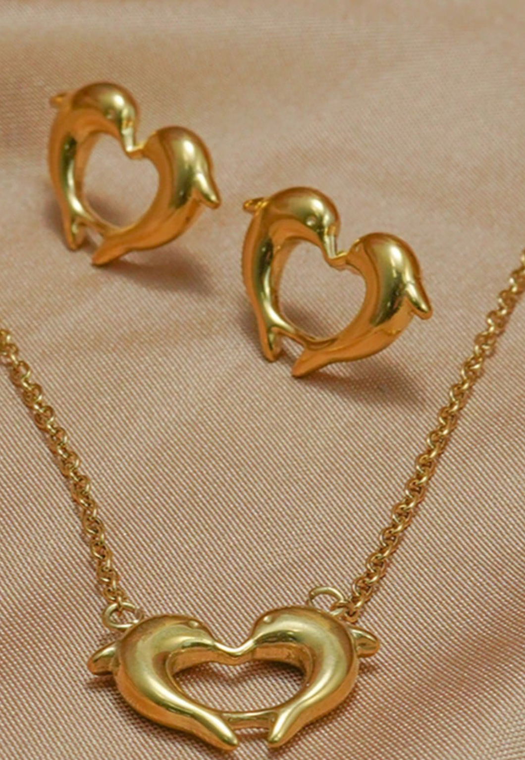 18K Gold Plated Heart Dolphin Jewelry Set