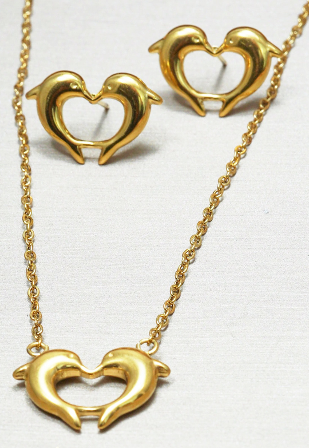 18K Gold Plated Heart Dolphin Jewelry Set