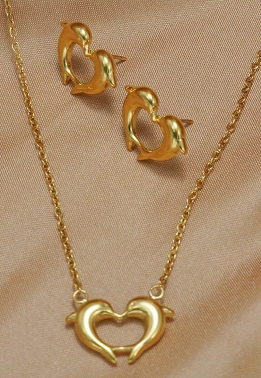18K Gold Plated Heart Dolphin Jewelry Set
