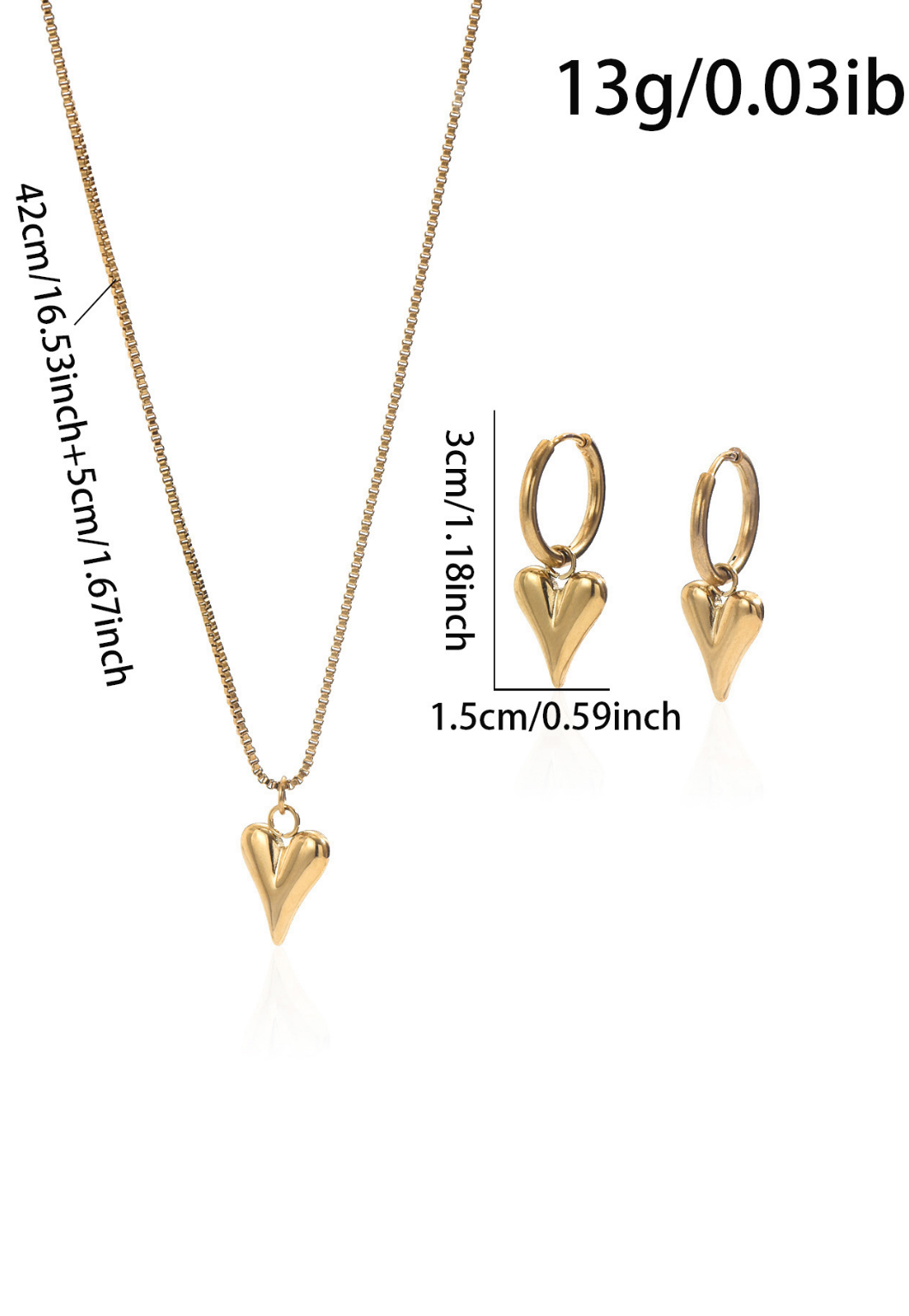 18K Gold Plated Stainless Steel Heart Jewelry Set for Women
