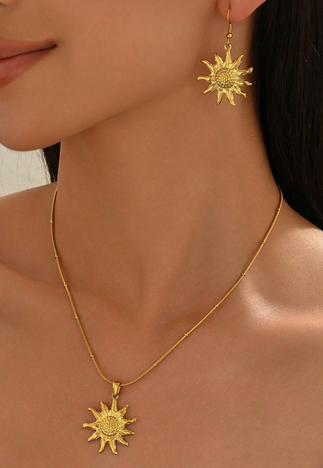 18K Gold Plated Sun Mirror Jewelry Set