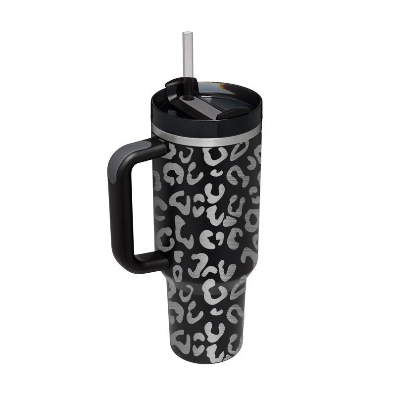40 oz Insulated Tumbler with Handle & Straw – Spill-Proof Stainless Steel Travel Mug