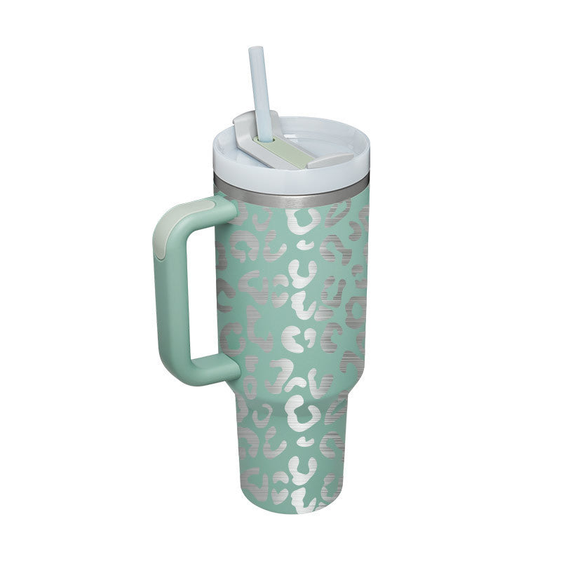 40 oz Insulated Tumbler with Handle & Straw – Spill-Proof Stainless Steel Travel Mug
