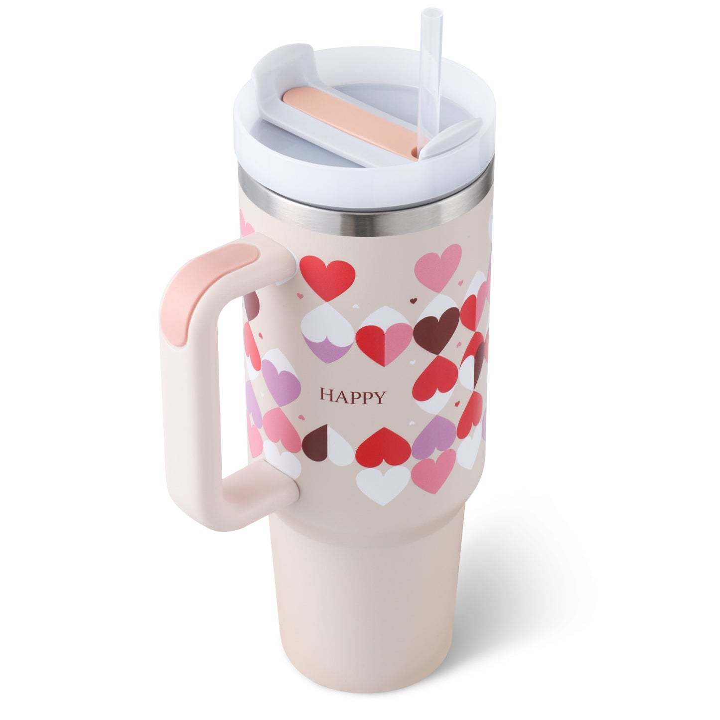 40 oz Insulated Tumbler with Handle & Straw – Spill-Proof Stainless Steel Travel Mug