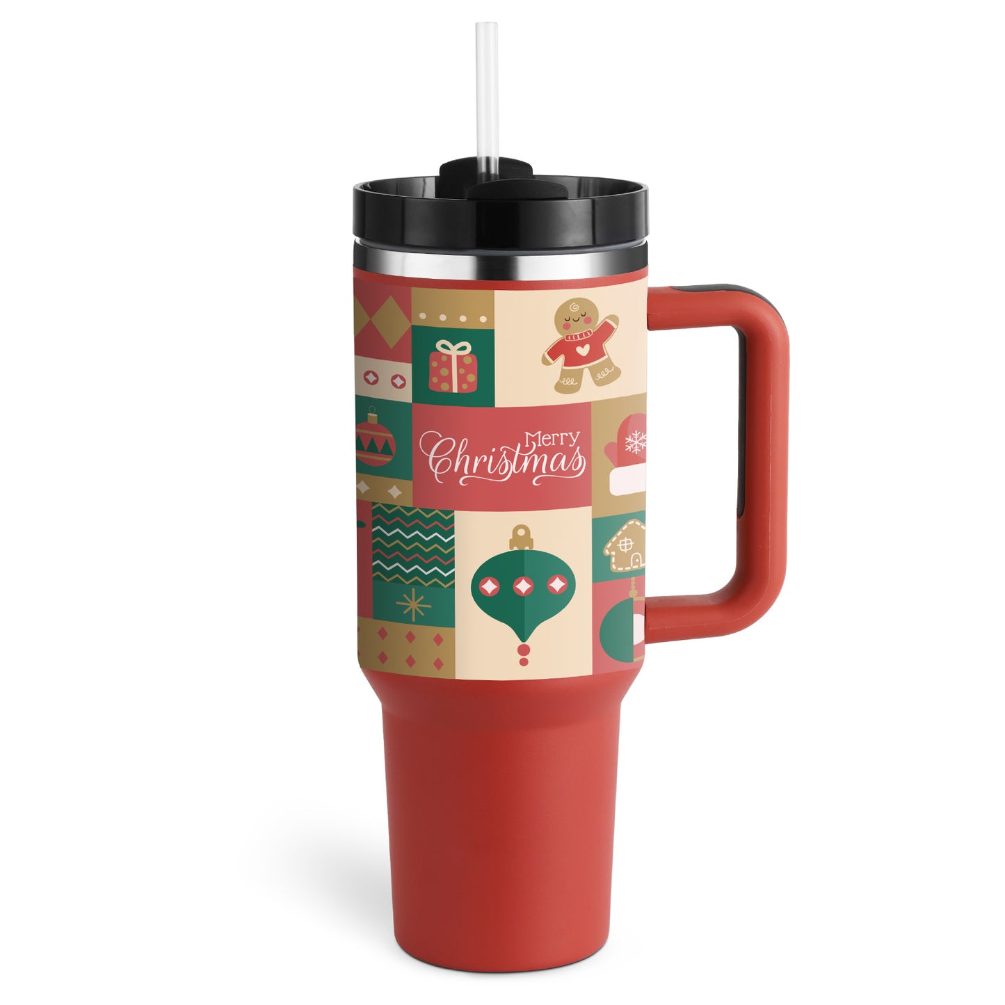 40 oz Insulated Tumbler with Handle & Straw – Spill-Proof Stainless Steel Travel Mug