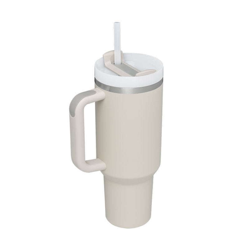 40 oz Insulated Tumbler with Handle & Straw – Spill-Proof Stainless Steel Travel Mug