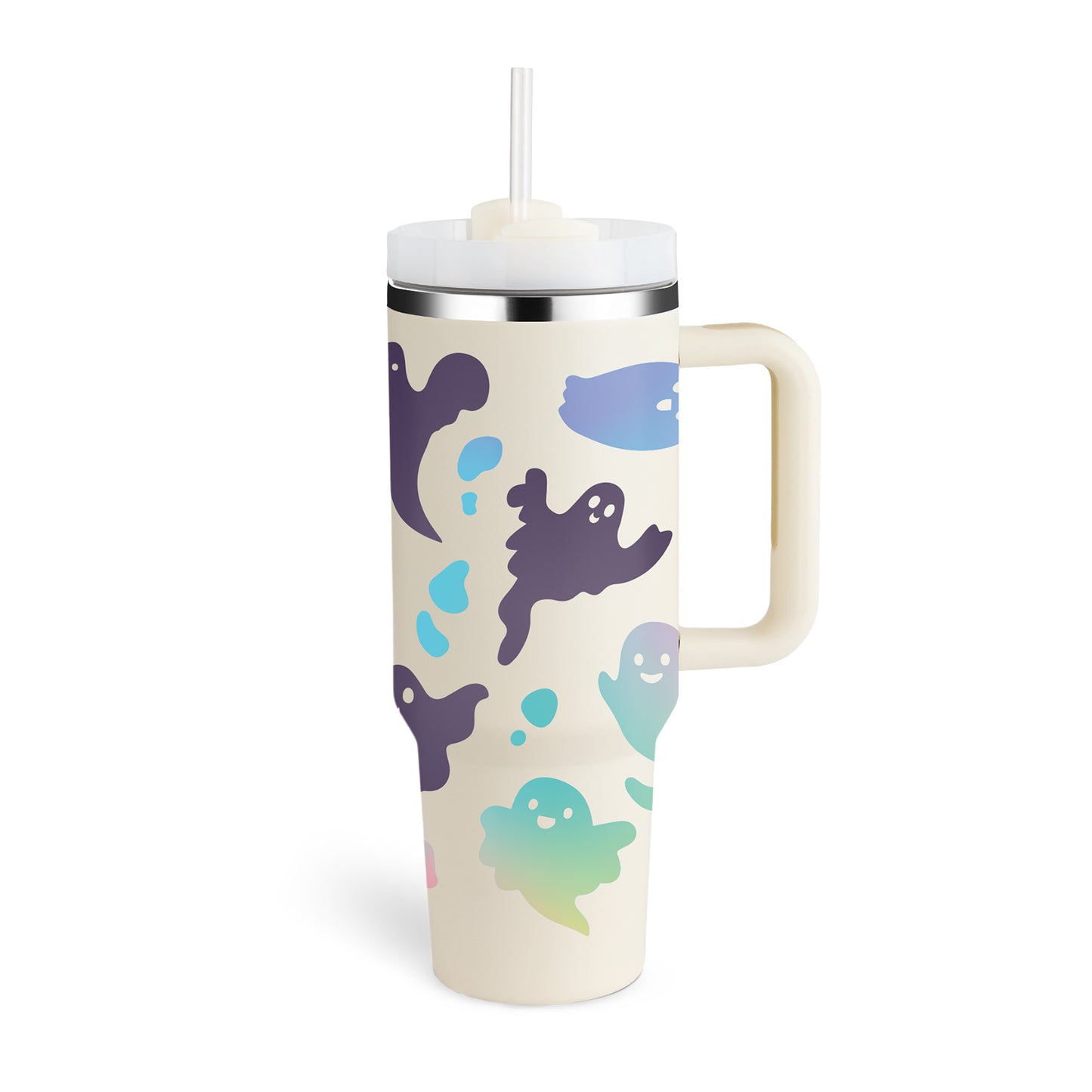 40 oz Insulated Tumbler with Handle & Straw – Spill-Proof Stainless Steel Travel Mug