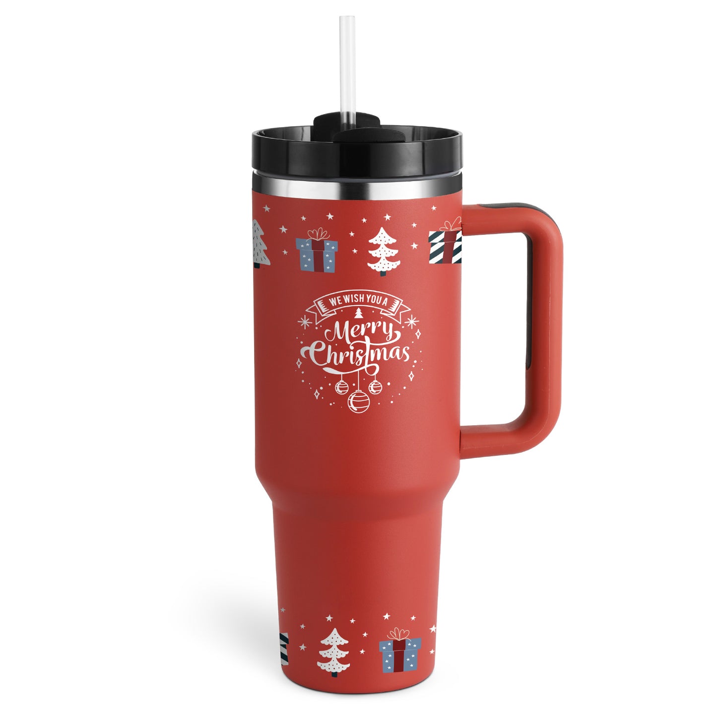 40 oz Insulated Tumbler with Handle & Straw – Spill-Proof Stainless Steel Travel Mug
