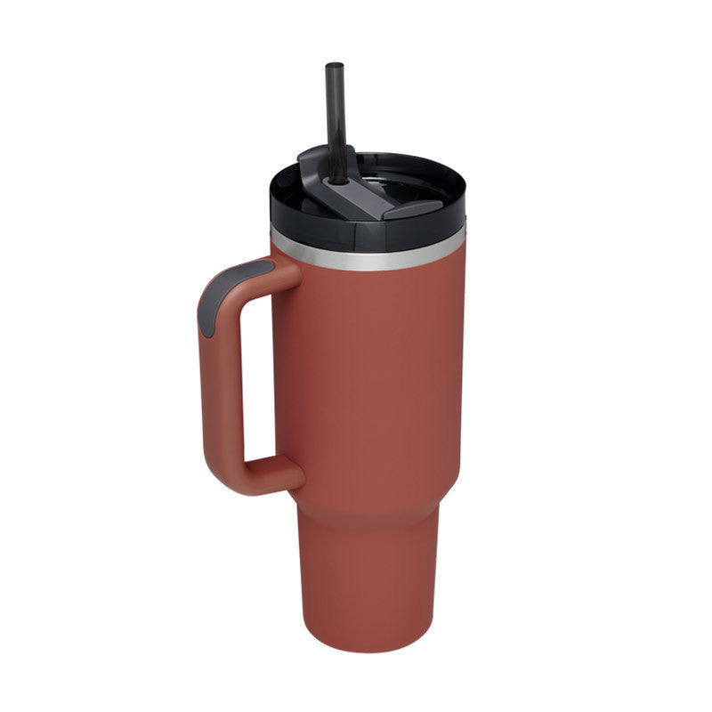 40 oz Insulated Tumbler with Handle & Straw – Spill-Proof Stainless Steel Travel Mug