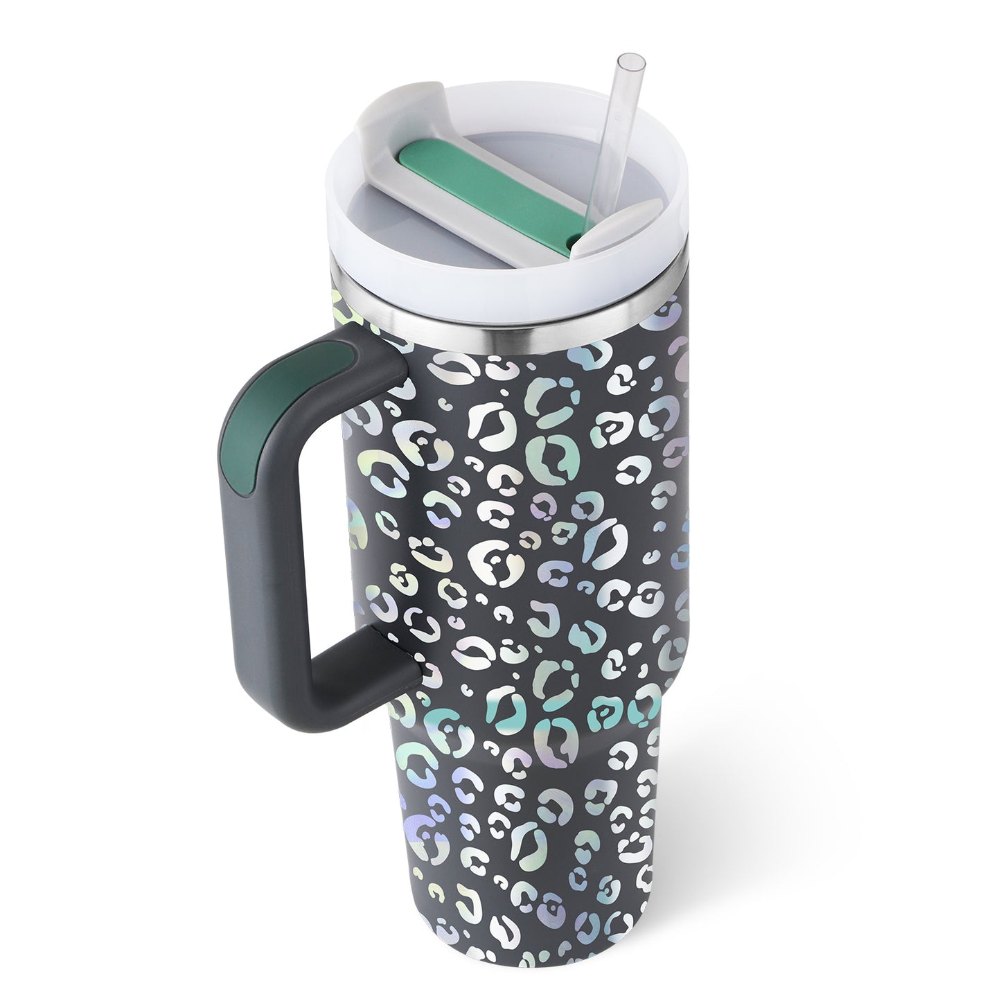 40 oz Insulated Tumbler with Handle & Straw – Spill-Proof Stainless Steel Travel Mug