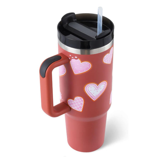 40 oz Insulated Tumbler with Handle & Straw – Spill-Proof Stainless Steel Travel Mug