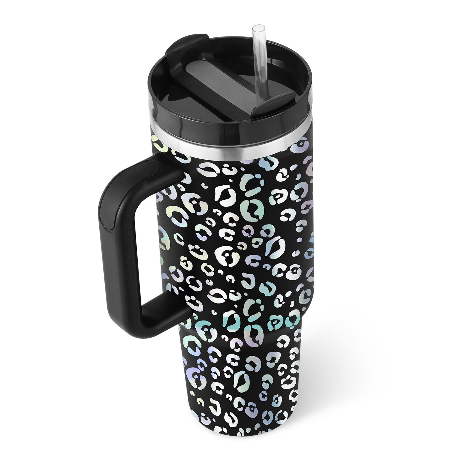 40 oz Insulated Tumbler with Handle & Straw – Spill-Proof Stainless Steel Travel Mug
