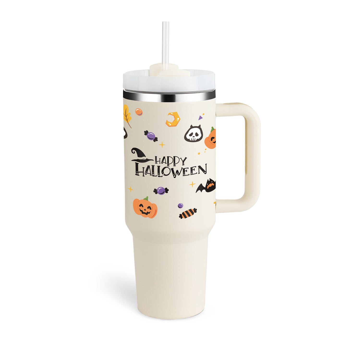 40 oz Insulated Tumbler with Handle & Straw – Spill-Proof Stainless Steel Travel Mug