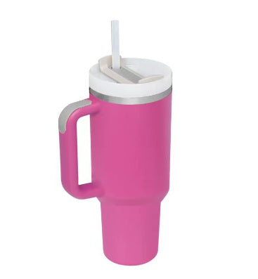 40 oz Insulated Tumbler with Handle & Straw – Spill-Proof Stainless Steel Travel Mug