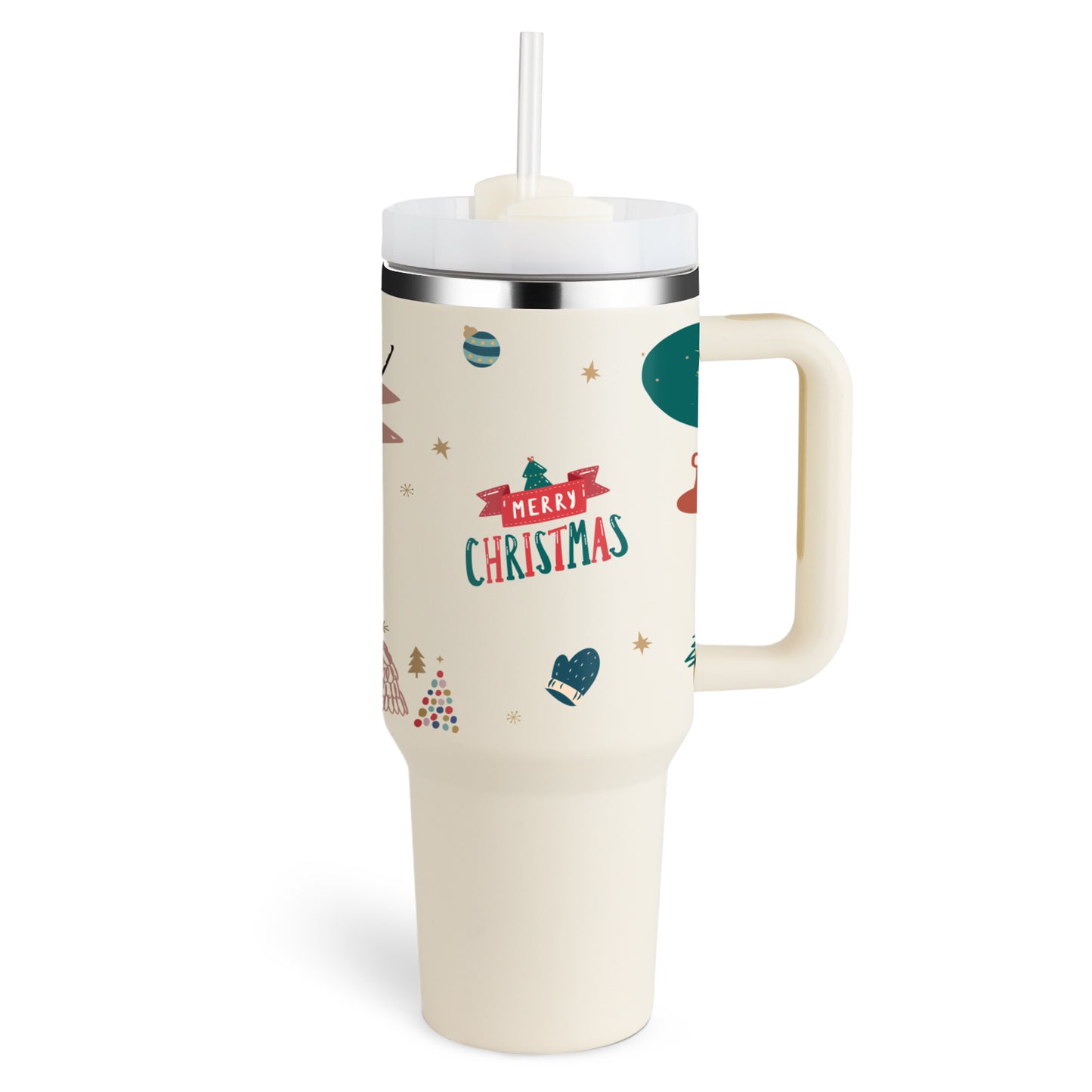 40 oz Insulated Tumbler with Handle & Straw – Spill-Proof Stainless Steel Travel Mug