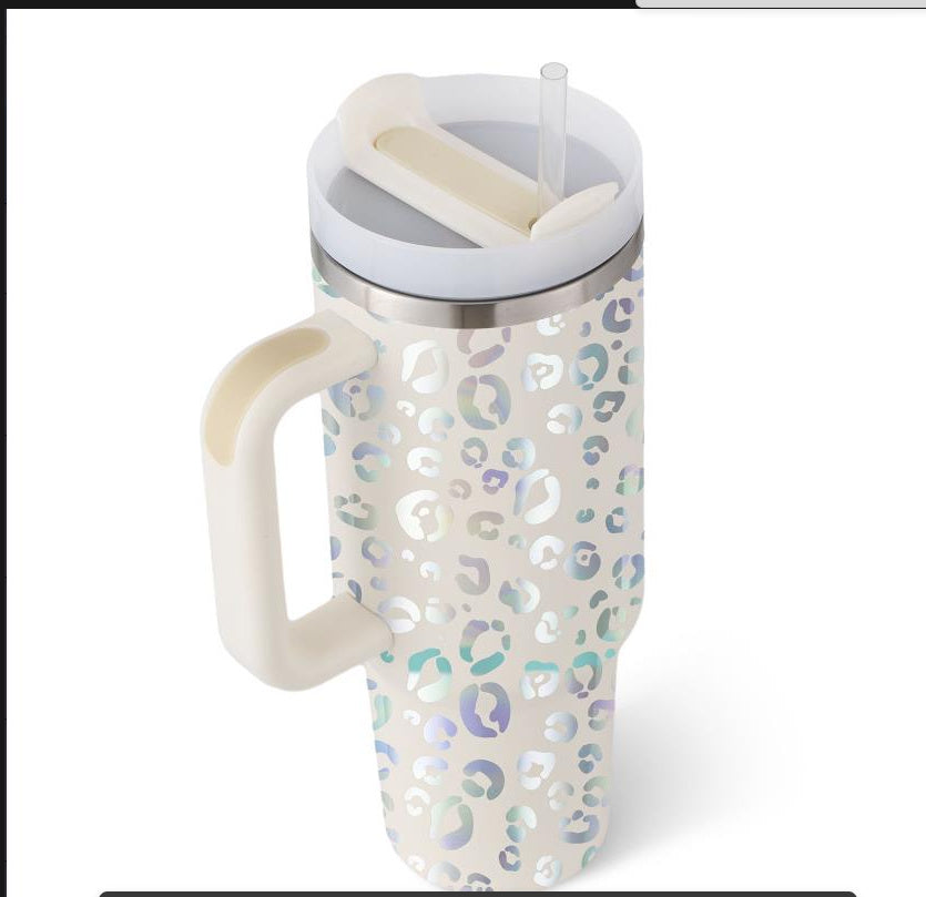 40 oz Insulated Tumbler with Handle & Straw – Spill-Proof Stainless Steel Travel Mug