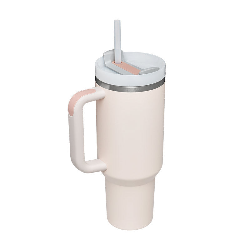 40 oz Insulated Tumbler with Handle & Straw – Spill-Proof Stainless Steel Travel Mug