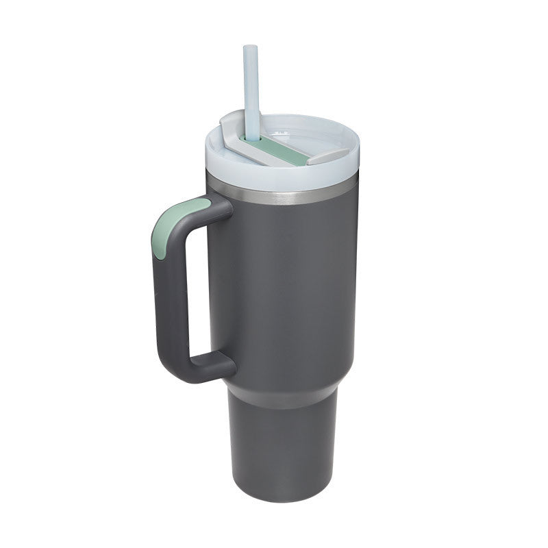 40 oz Insulated Tumbler with Handle & Straw – Spill-Proof Stainless Steel Travel Mug