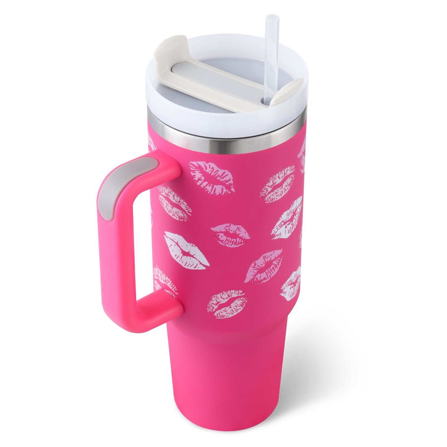 40 oz Insulated Tumbler with Handle & Straw – Spill-Proof Stainless Steel Travel Mug