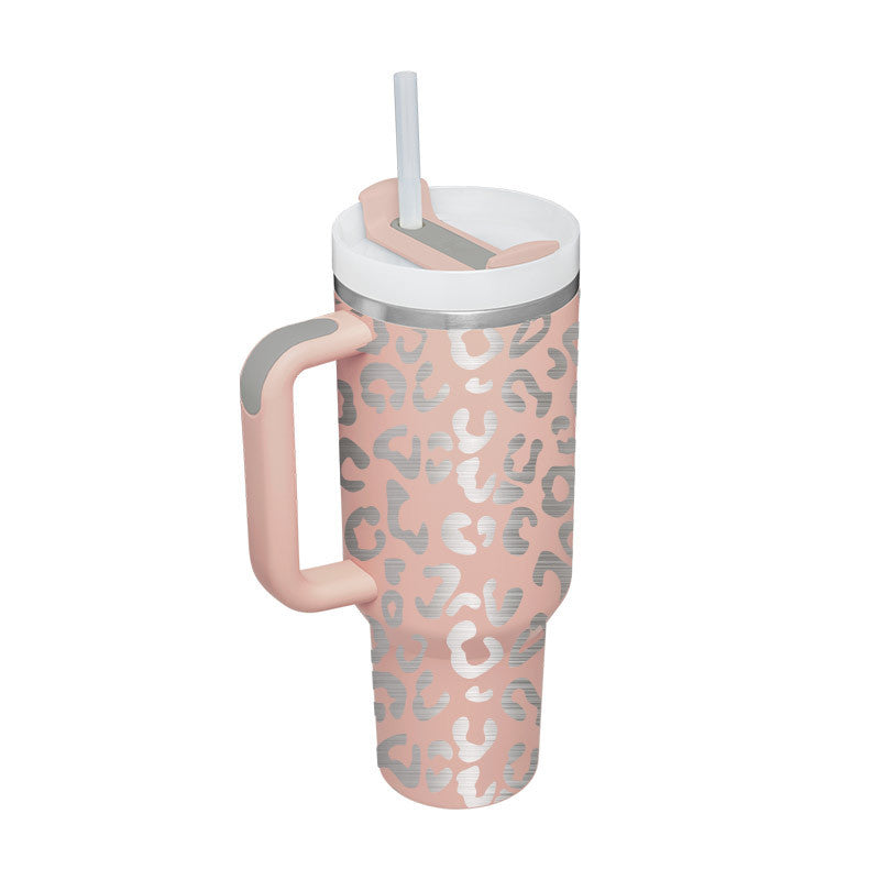 40 oz Insulated Tumbler with Handle & Straw – Spill-Proof Stainless Steel Travel Mug