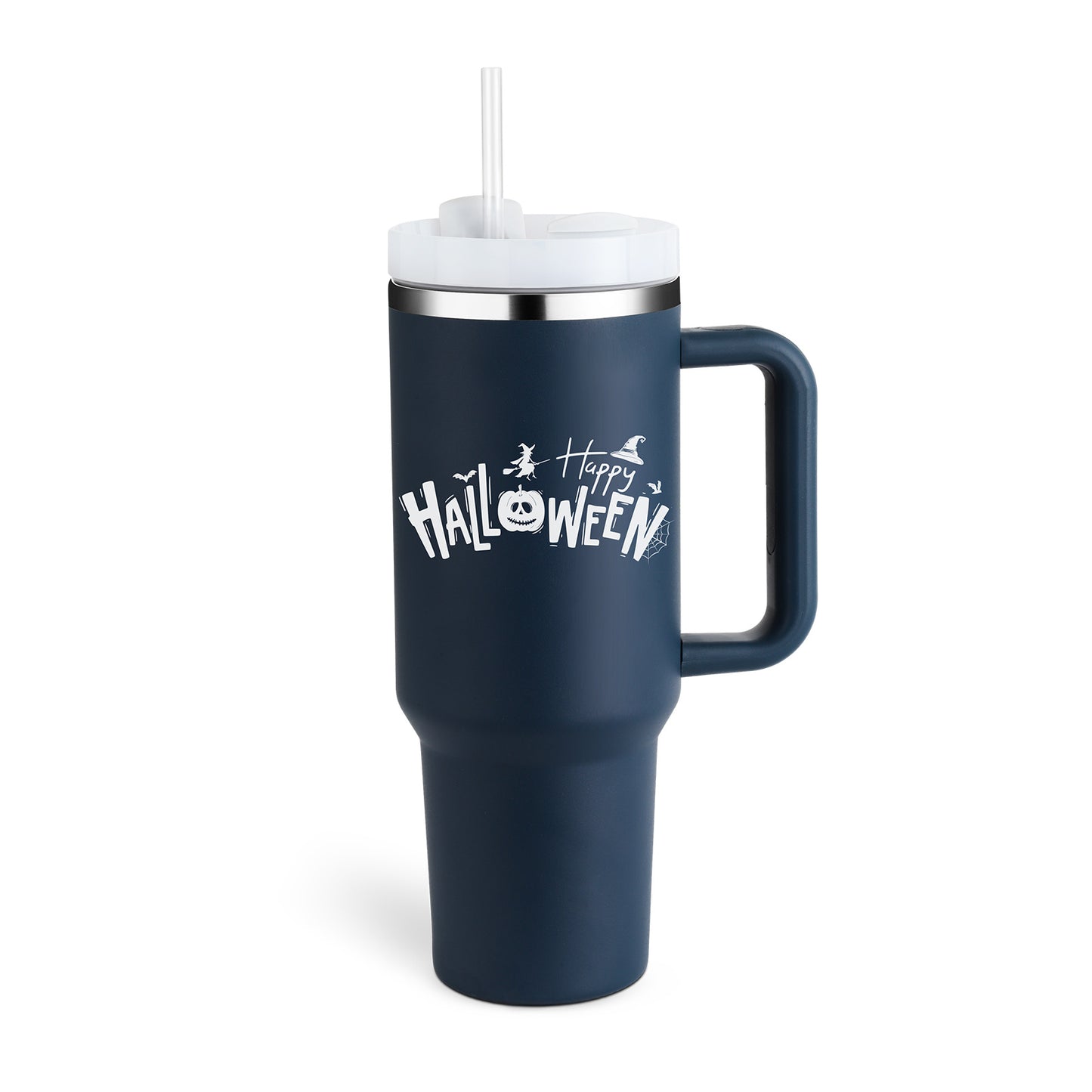 40 oz Insulated Tumbler with Handle & Straw – Spill-Proof Stainless Steel Travel Mug