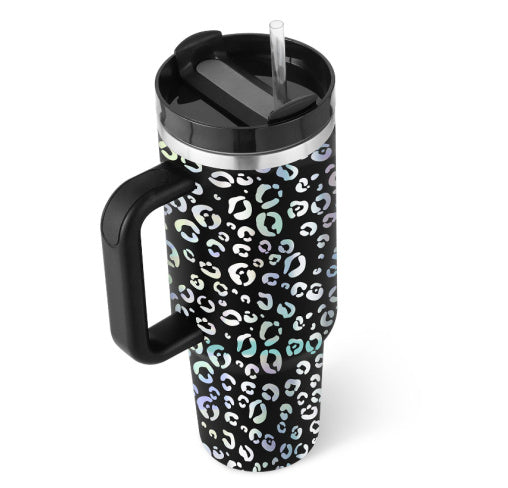 40 oz Insulated Tumbler with Handle & Straw – Spill-Proof Stainless Steel Travel Mug
