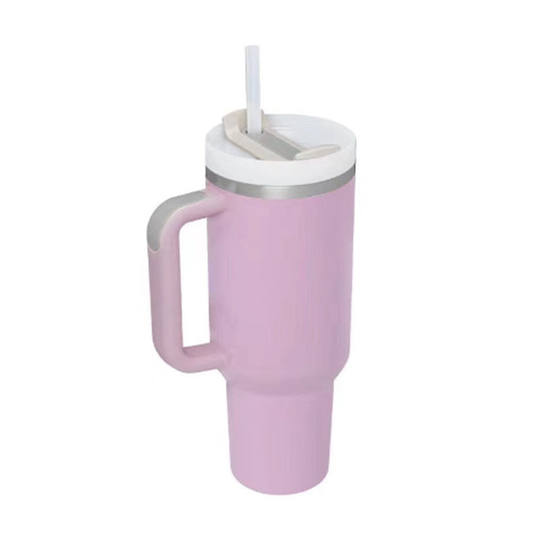 40 oz Insulated Tumbler with Handle & Straw – Spill-Proof Stainless Steel Travel Mug