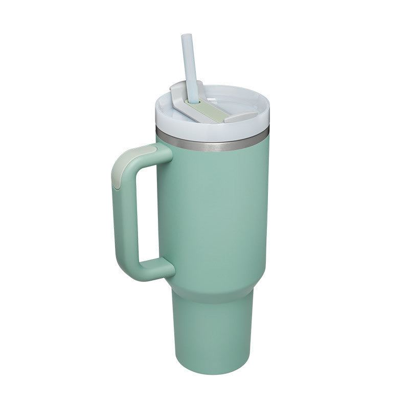 40 oz Insulated Tumbler with Handle & Straw – Spill-Proof Stainless Steel Travel Mug