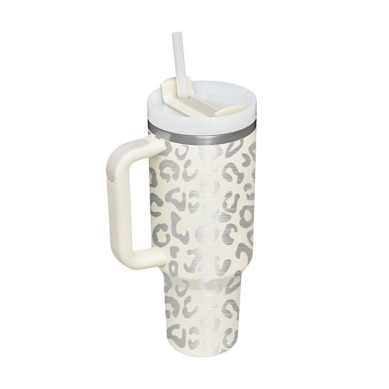 40 oz Insulated Tumbler with Handle & Straw – Spill-Proof Stainless Steel Travel Mug