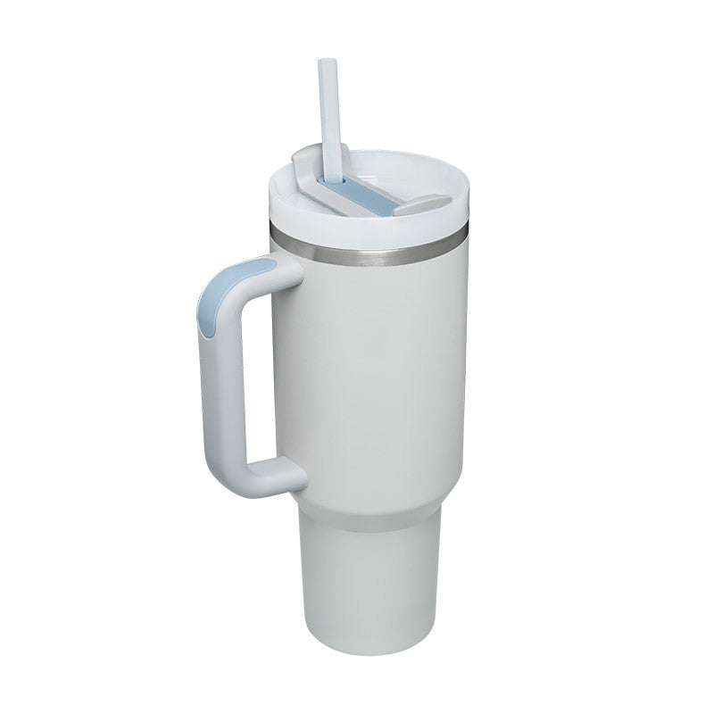 40 oz Insulated Tumbler with Handle & Straw – Spill-Proof Stainless Steel Travel Mug