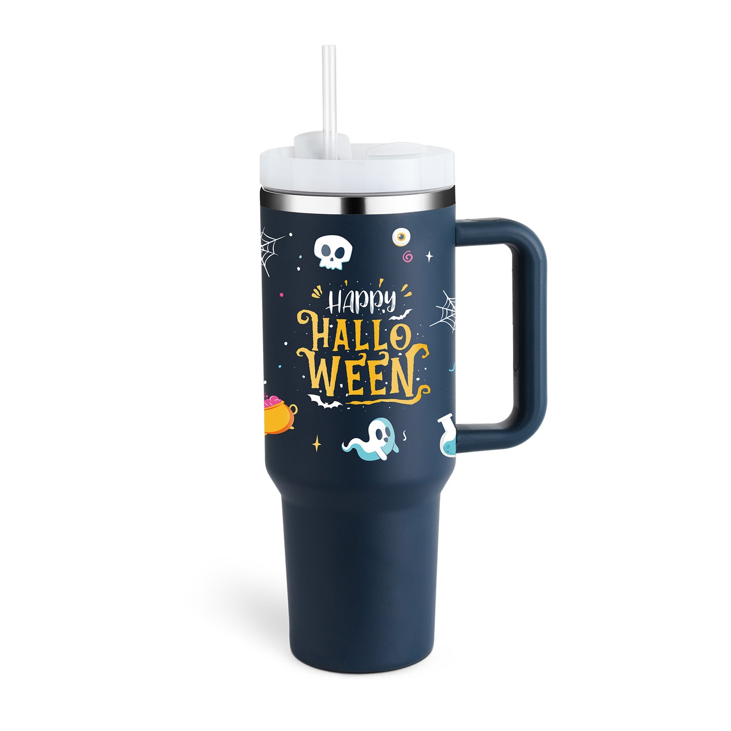 40 oz Insulated Tumbler with Handle & Straw – Spill-Proof Stainless Steel Travel Mug