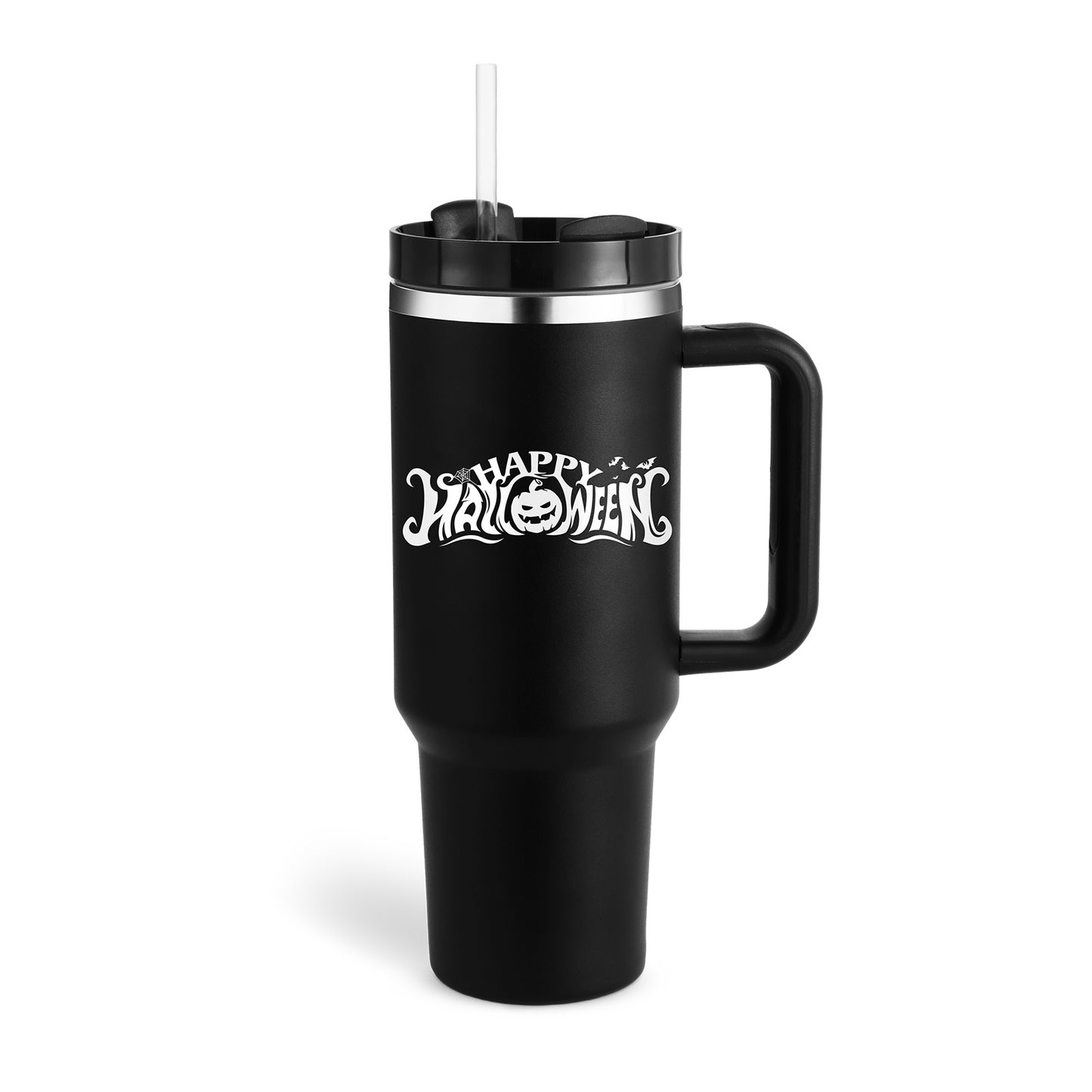 40 oz Insulated Tumbler with Handle & Straw – Spill-Proof Stainless Steel Travel Mug