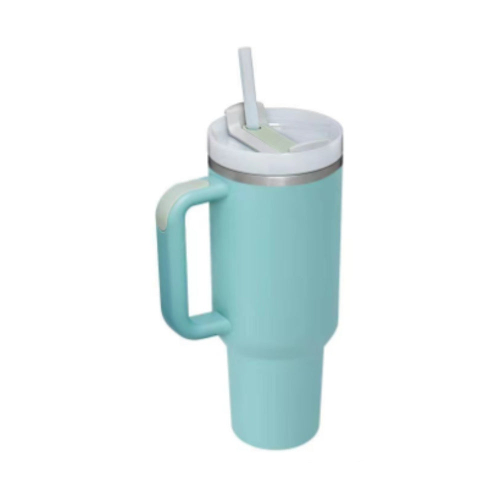 40 oz Insulated Tumbler with Handle & Straw – Spill-Proof Stainless Steel Travel Mug