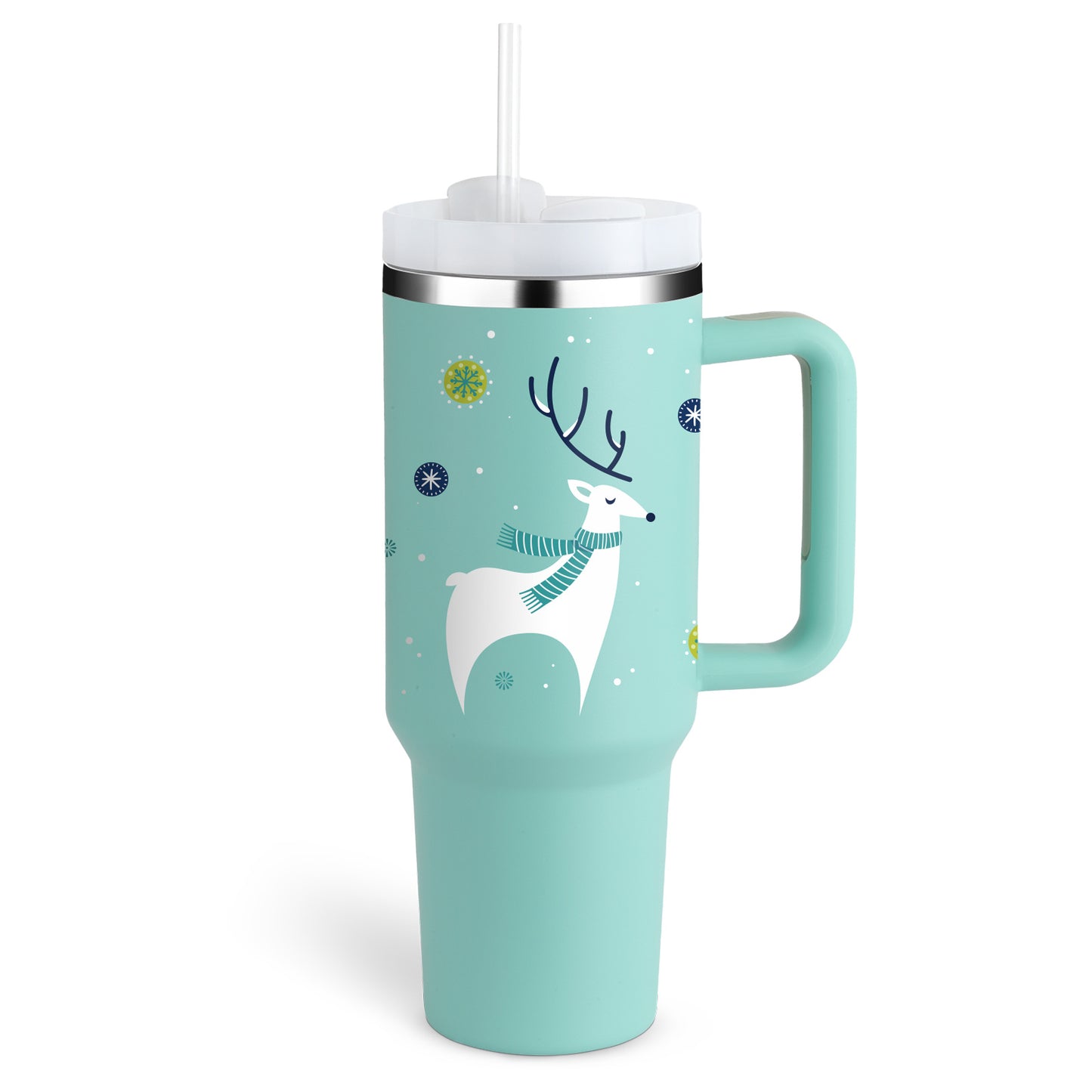 40 oz Insulated Tumbler with Handle & Straw – Spill-Proof Stainless Steel Travel Mug