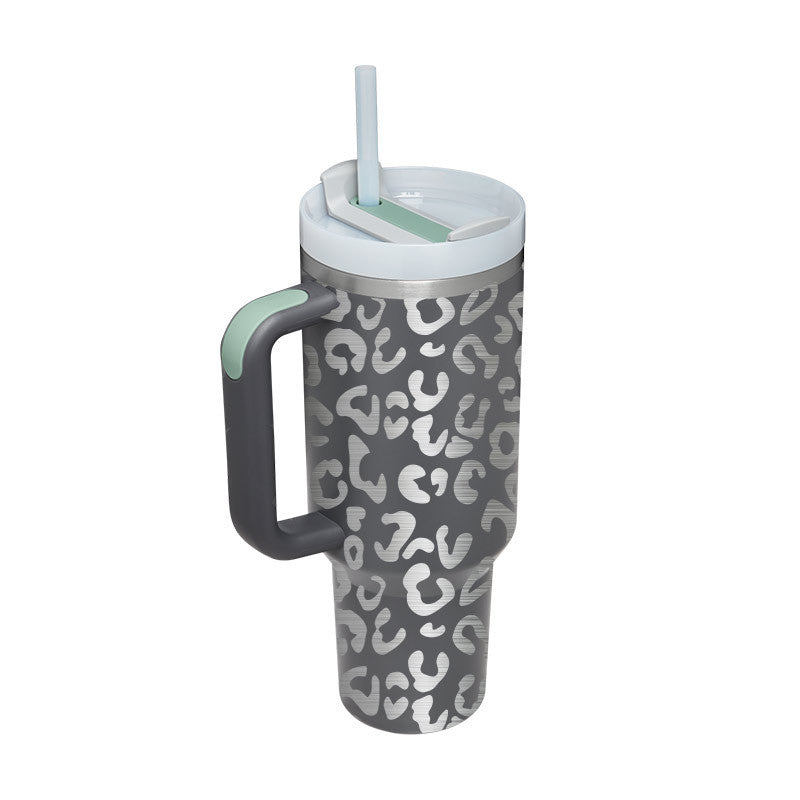 40 oz Insulated Tumbler with Handle & Straw – Spill-Proof Stainless Steel Travel Mug