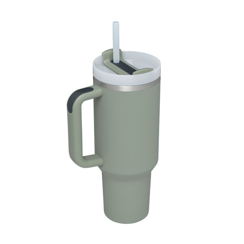 40 oz Insulated Tumbler with Handle & Straw – Spill-Proof Stainless Steel Travel Mug