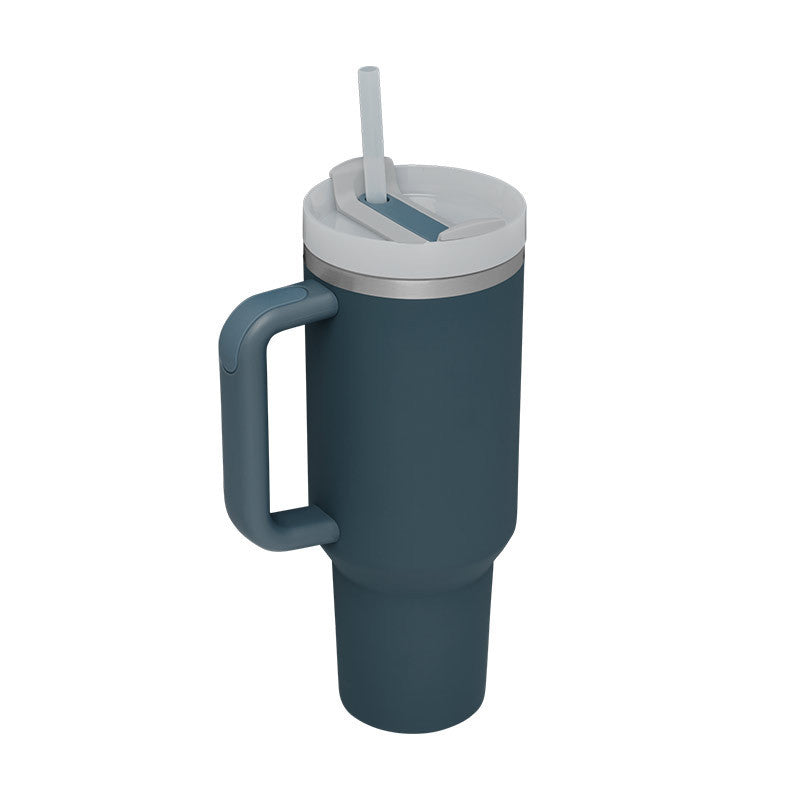 40 oz Insulated Tumbler with Handle & Straw – Spill-Proof Stainless Steel Travel Mug