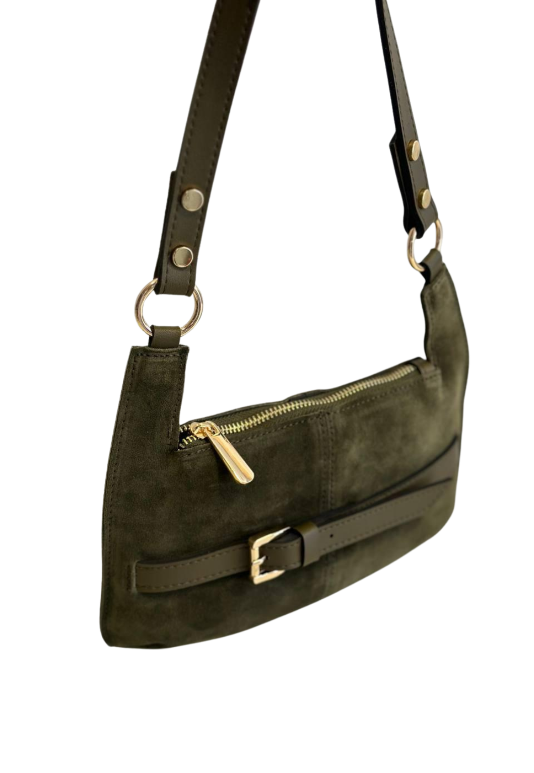 Damen-Schultertasche im Baguette-Modell aus echtem Wildleder