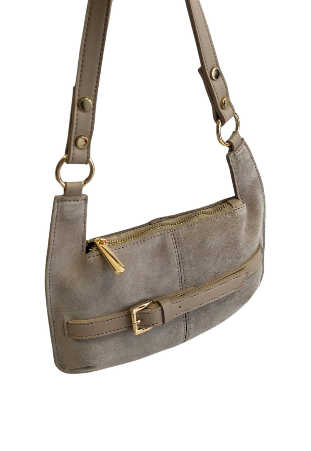 Damen-Schultertasche im Baguette-Modell aus echtem Wildleder