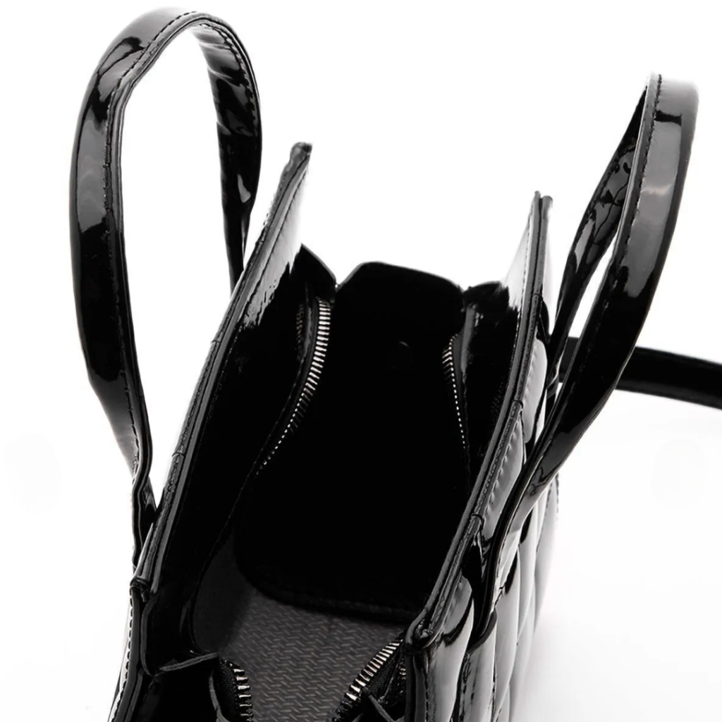 Black Patent Leather - Quilted Women's Hand and Shoulder Bag