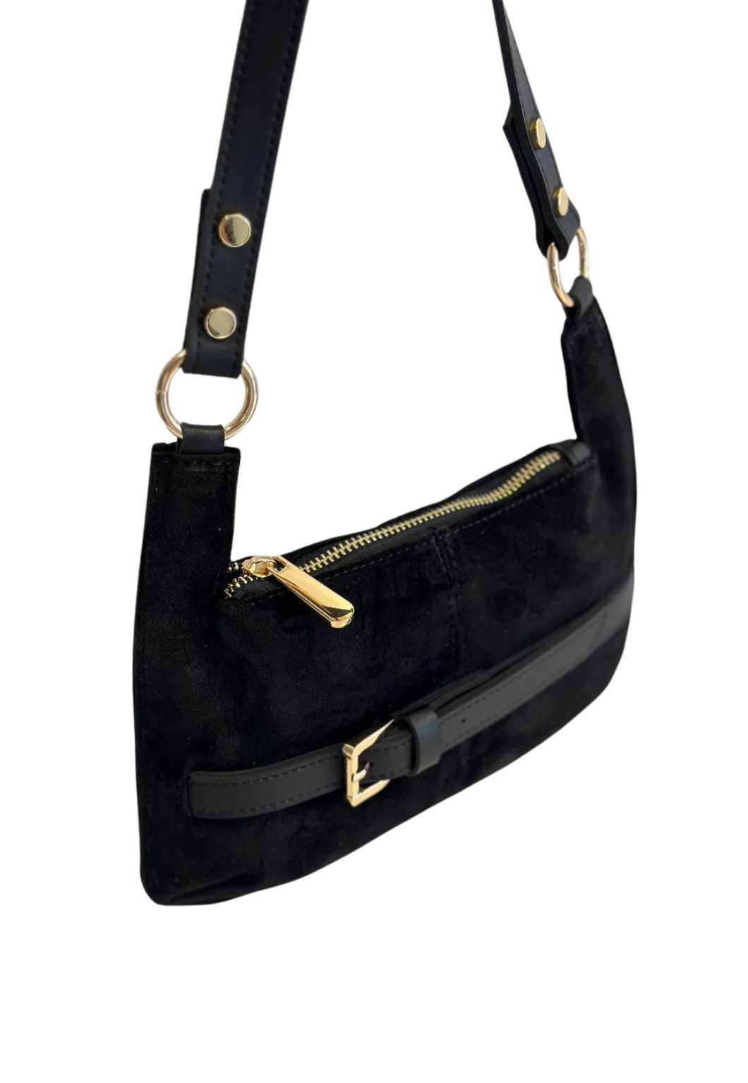 Damen-Schultertasche im Baguette-Modell aus echtem Wildleder