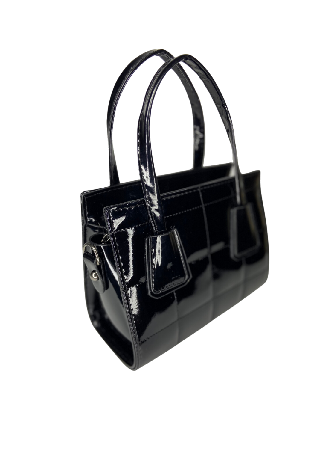 Black Patent Leather - Quilted Women's Hand and Shoulder Bag