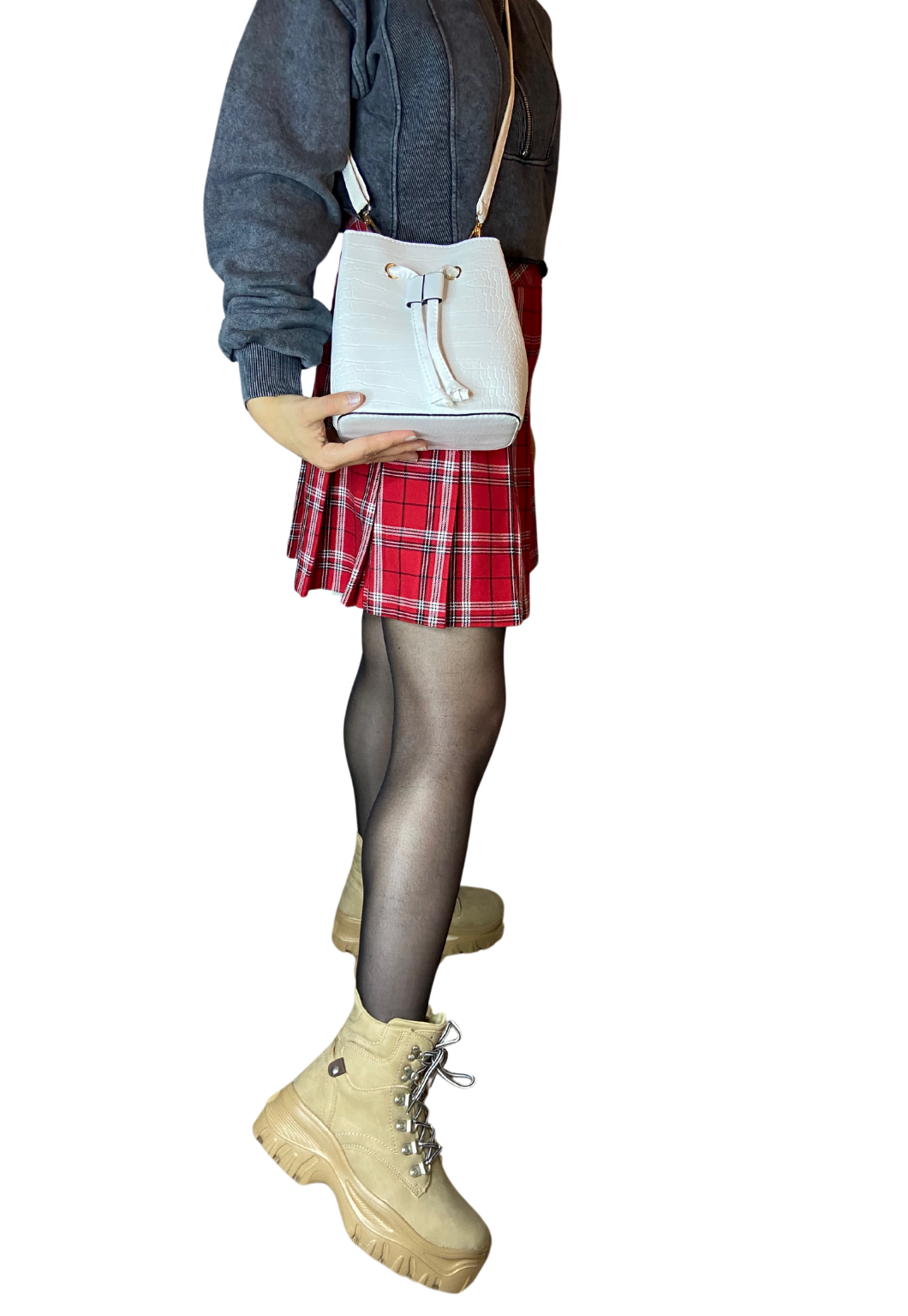 Women's White Crocodile Patterned Bag