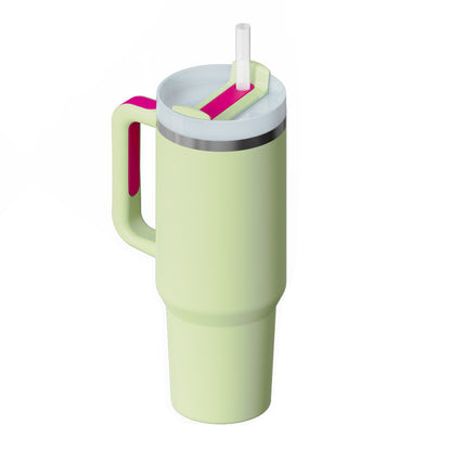 40 oz Insulated Tumbler with Handle & Straw – Spill-Proof Stainless Steel Travel Mug